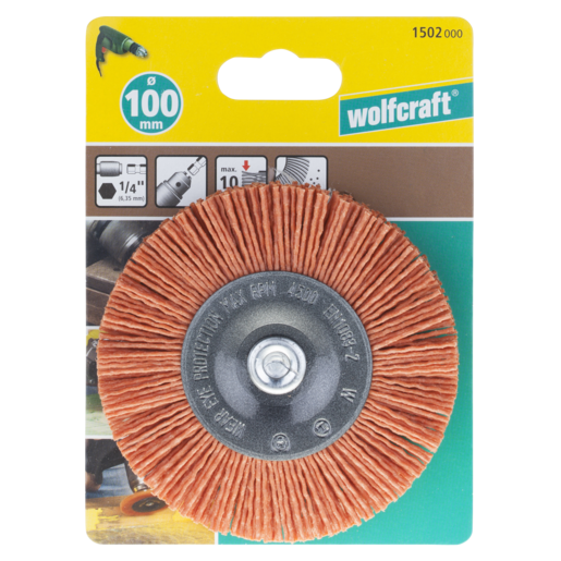 Wolfcraft Naylon Tel Tekerlek Fırça, Sert (Kırmızı) Ø100mm - Altıgen Şaft