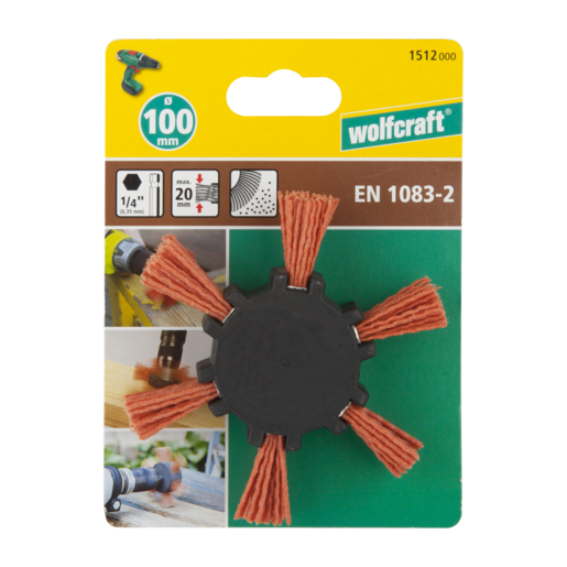 Wolfcraft Naylon Flap Fırça, Sert (Kırmızı) Ø100mm - Altıgen Şaft
